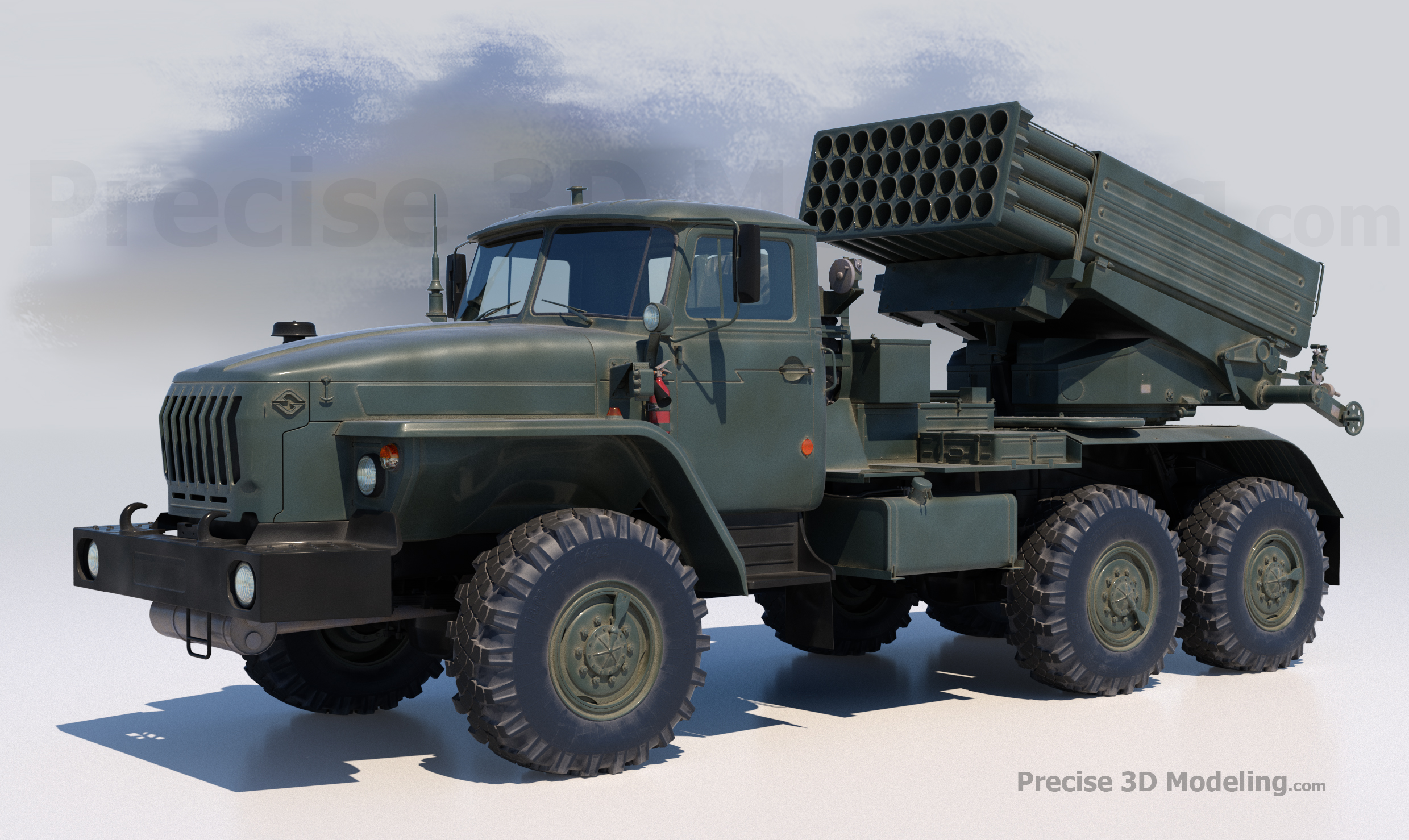 BM-21 Grad multiple rocket launcher 3D model render, gallery image 1 of 8
